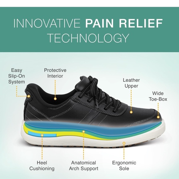 Orthofeet Women's Orthopedic Black Leather Wander Hands-Free Sneakers, Size 6 - Picture 4 of 5